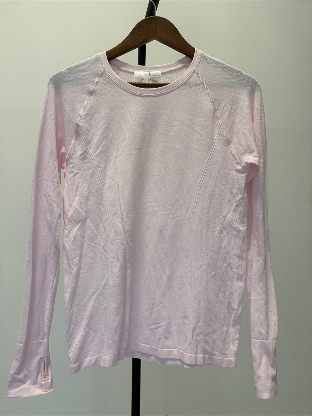 CALIA Light Pink Seamless Knit Long Sleeve Top - Thumbholes | Size M